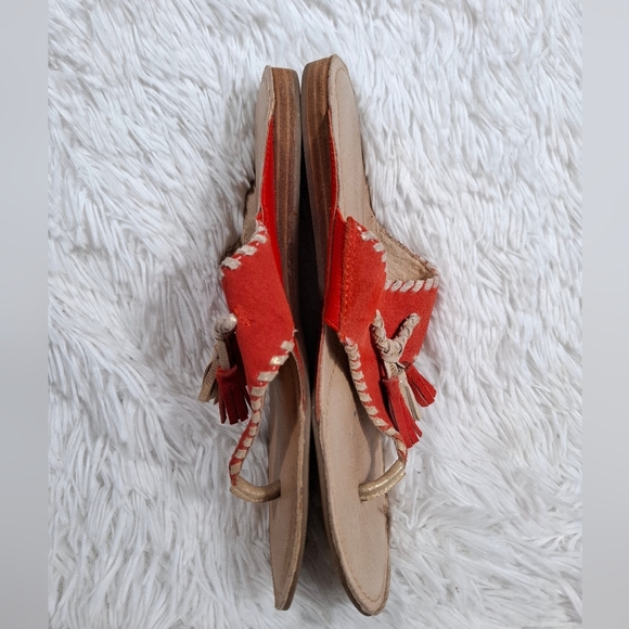 Aerosoles Red Gold Suede Leather Tassel Slip On Wedge Sandals Size 9 - Picture 5 of 10